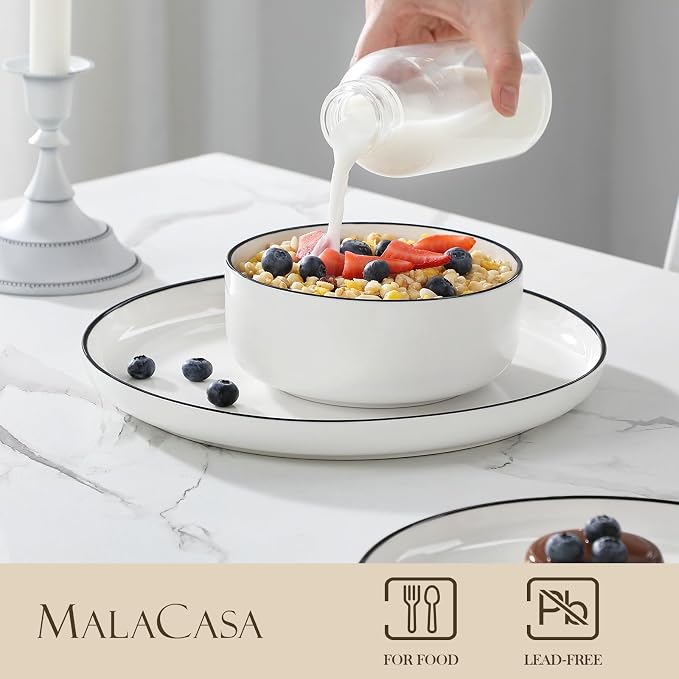 MALACASA Plates and Bowls Sets, 24 Pieces Modern Porcelain Dinnerware Set - Image 3