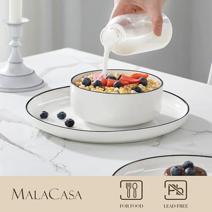 MALACASA Plates and Bowls Sets, 24 Pieces Modern Porcelain Dinnerware Set - Image 3
