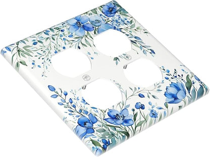 Light Switch Cover Blue Watercolor Flowers Retro Floral Leaves 2 Gang Decorative SwitchPlates Double Duplex Wall Plates Switch Plates and Outlet Covers for Bathroom Bedroom Decor