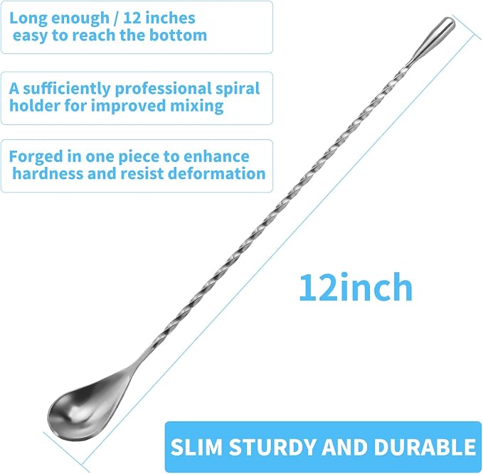 2 Pcs 12 Inch Bar Mixing Spoon Cocktail Spoon Stainless Steel Bar Long Spoon - Image 2