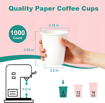 8 oz 500 Pack Disposable Coffee Cups, Bulk White Disposable Paper Cups - Image 3