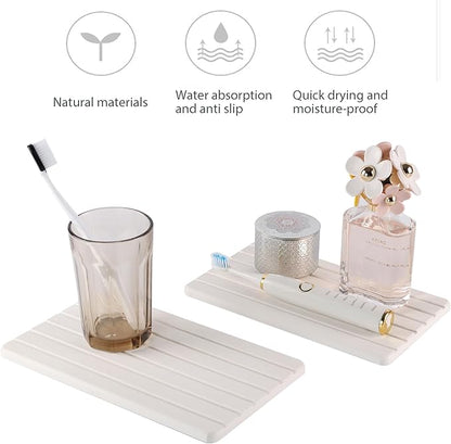 2 PCS Water Absorbent Diatomite Coasters (9.5" x 5.5"), Grooved Design, Water Absorbing Stone Used for Hand Soaps & Plants & toiletries in The Modern Home