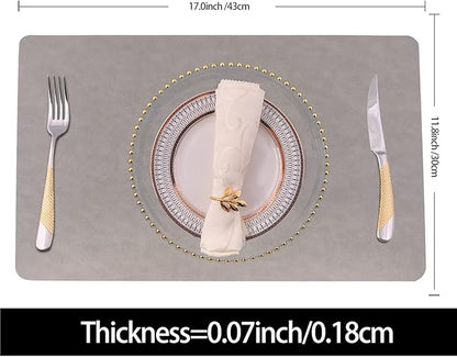Placemats for Dining Table Set of 6,Faux Leather Eco-Friendly Wipeable Place Mats,Waterproof&Oilproof Table Mats,Washable,Heat-Resistant,Non-Slip for Kitchen Table(Grey,6)