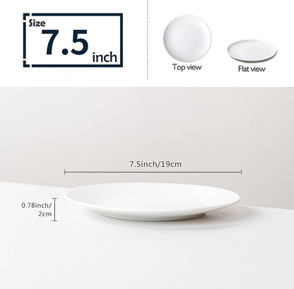 White Salad Plates Set of 6, 7.5 Inch Ceramic Plates – White Porcelain Appetizer & Dessert Plates for Kitchen, Salad, Snack & Everyday Use, Microwave & Dishwasher Safe