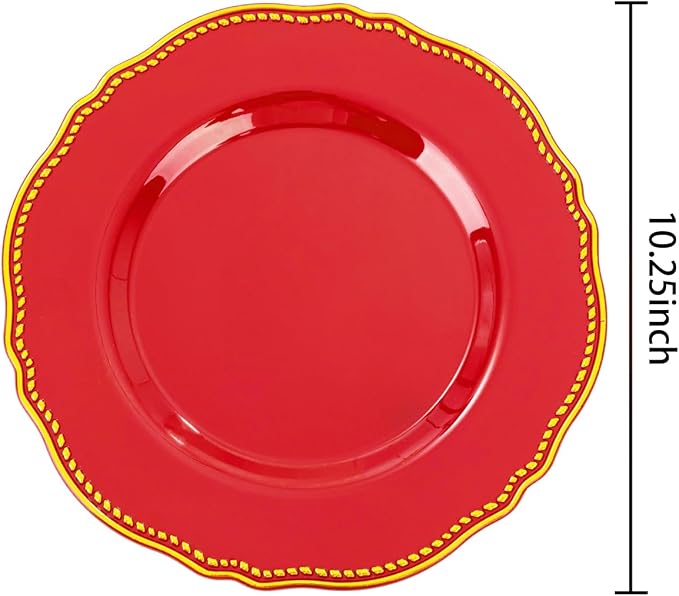 60 Pcs Red Gold Dinner Plates for Party | 10.25 inch Heavy-duty Disposable - Image 6