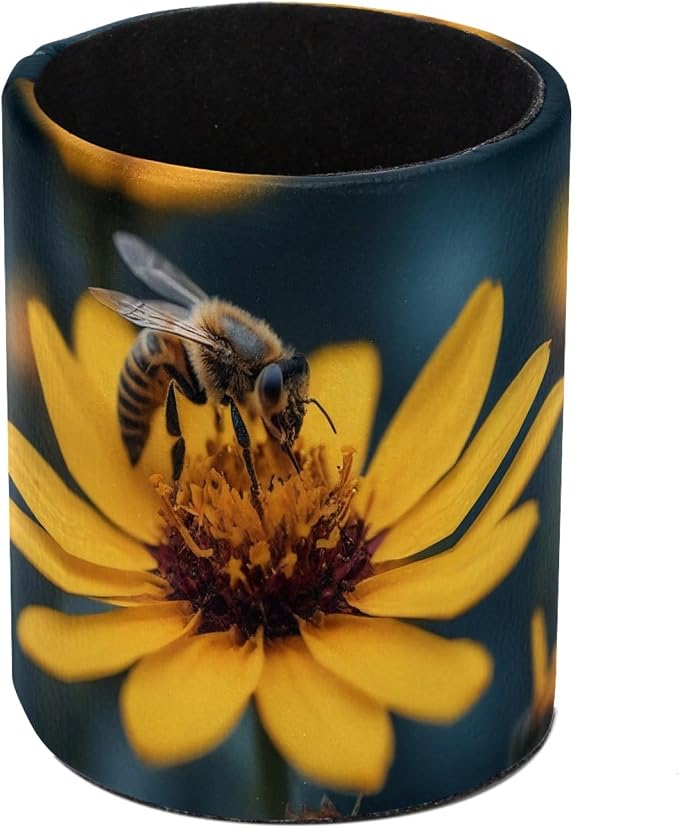 Leather Pen Holder for Desk, Honeybee Pencil Cup Pen Organizer Makeup Brush by Unknown