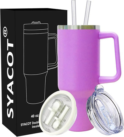 SYACOT 40 oz Tumbler with Handle and Straw Stainless Steel Insulated Tumbler by SYACOT