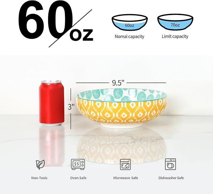 Selamica 9.5" Serving Bowls, 60 OZ Large Salad Bowls Set of 3 - Image 3