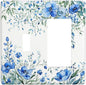 Light Switch Cover Blue Watercolor Flowers Retro Floral Leaves 2 Gang Toggle Rocker Combo Socket Cover Wall Plates Decorative Switch Plates and Outlet Covers for Bathroom Bedroom Decor