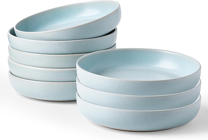 famiware Milkyway 33 oz Pasta Bowls Set of 8, Light Blue | Double Reactive Glaze by Famiware