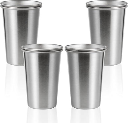 8 Pack 16oz Stainless Steel Pint Cup,Healthy Unbreakable and Stackable,Metal Drinking Glasses