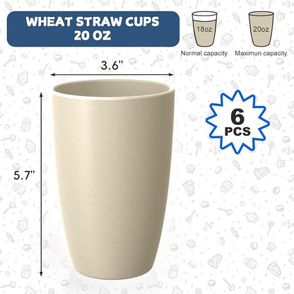 Wheat Straw Unbreakable Cups, Large Cups 20 OZ Set of 6, Alternative to Plastic - Image 2