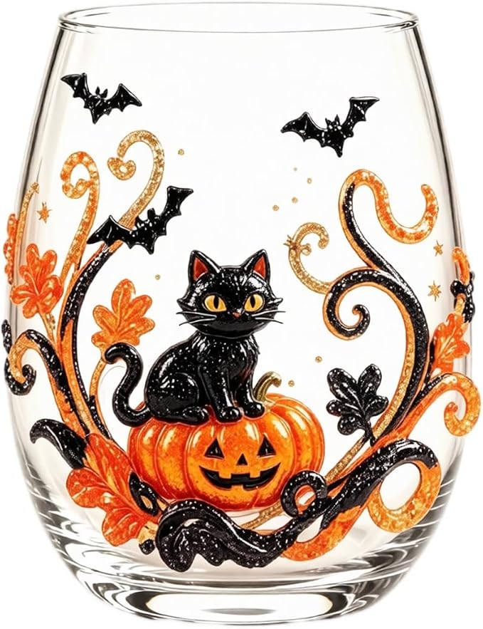 Halloween Printed Glass Cup, Ghost Pumpkin Themed Handleless Drinking Tumbler - Image 2