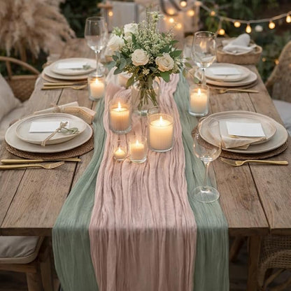 Cheesecloth Table Runner 6 Pack Sage Green and Dusty Pink, Boho Gauze Table by Avolander