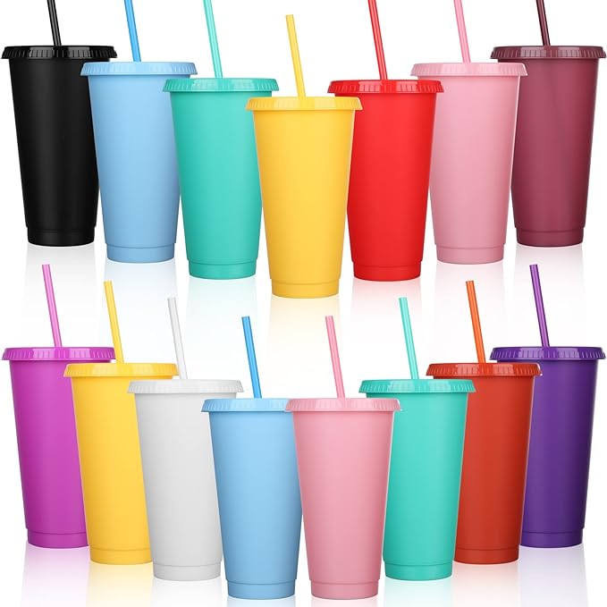 Honeydak 15 Pack Tumbler with Straw and Lid Bulk Cups by Honeydak