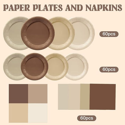 180pcs Gradient Brown Plates and Napkins Party Supplies, Serve 60 | Disposable - Image 2
