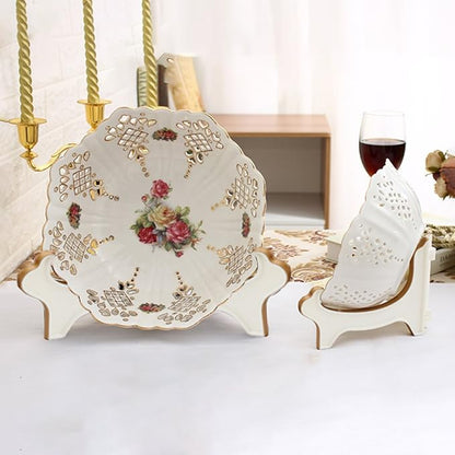 Artliving Display Stand Easel Bowl Stand for Display Large Deep Bowls, Platters and Deep Dishes White Gold