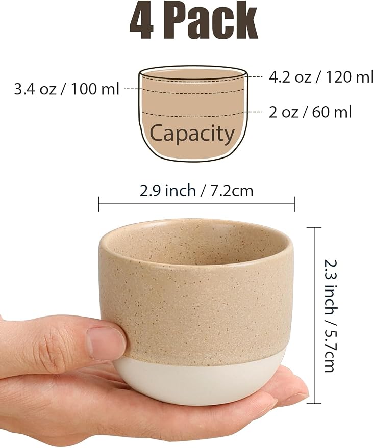 INGOFIN Ceramic Espresso Cup Set of 4-4.2 oz Espresso Cup - Image 2