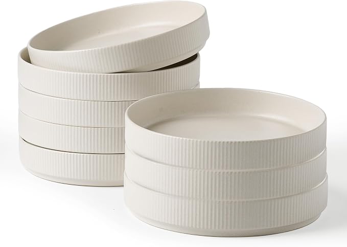 famiware Star 8.25" Pasta Bowls Set of 8, Bowl Plates, Matte White | Microwave by Famiware