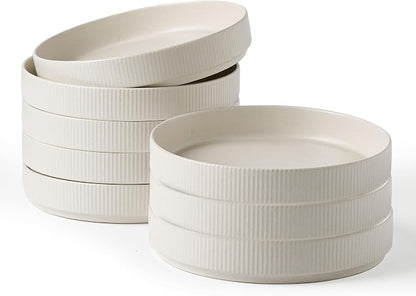 famiware Star 8.25" Pasta Bowls Set of 8, Bowl Plates, Matte White | Microwave by Famiware