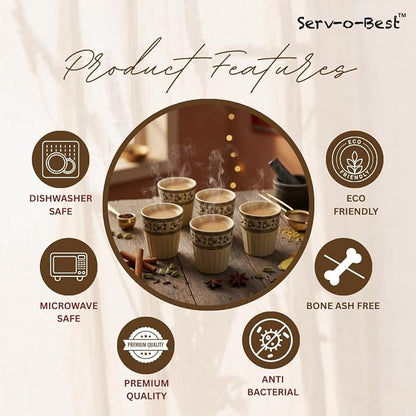 Handmade Ceramic Kulhad Tea Cups, 6 Piece Desi Chai Set | 5 Oz Clay Tea Cups - Image 4