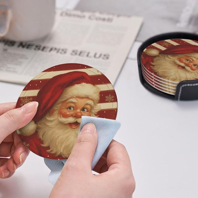 Red Christmas Santa Claus Striped Coasters - Image 5