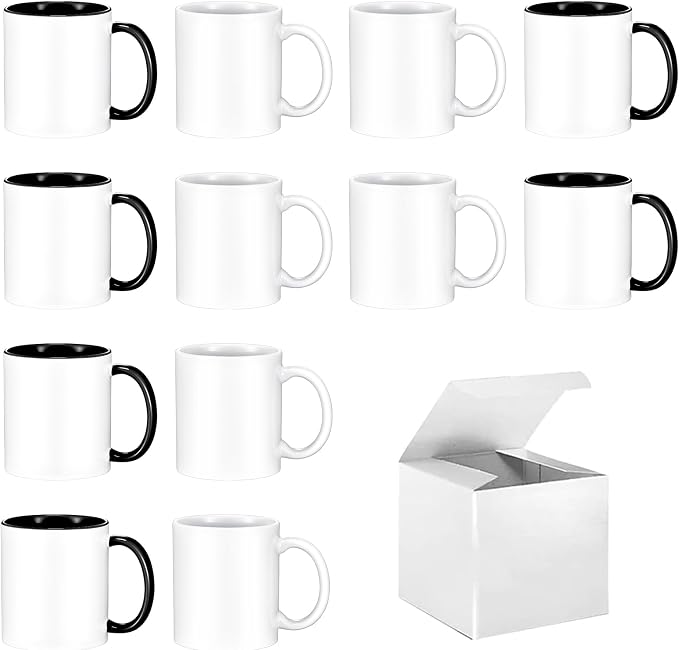 TANGLONG 11oz Tazas Para Sublimar Set of 12-6 White and 6 Black-with Box | by TANGLONG