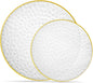 PLASTICPRO 128 Piece Combo Plates Set includes 64 7'' inch Plate & 64 9'' inch Plates Clear Plastic Organic hammered Design Party With Gold Rim,heavyweight Elegant, Dishes,