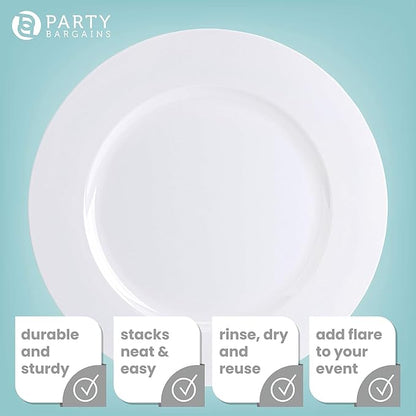 PARTY BARGAINS 13-Inch Charger Plates - 4 Pack, White, Heavy-Duty Disposable Chargers for Elegant Dining - Ideal for Weddings and Formal Events