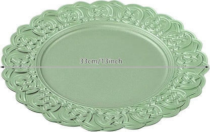 100 Pcs Antique Charger Plates Bulk, 13in Reusable Serving Plates Embossed Rim Plastic Party Dinner Plate Chargers Round Decorative Server Plate for Wedding Party Event Tableware