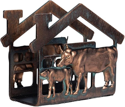 Metal Napkin Holder for Table, Heavy Dudty Rustic Farmhouse Cow & Calf Napkin Holder for Table Napkins, Vintage Metal Tissue Napkin Dispenser, Napkin Table Decor for Kitchen Coffee Shop Bar