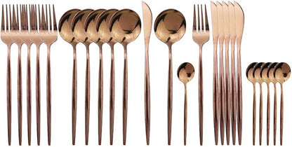 JASHII 24 Pieces 304 Stainless Steel Rose Cutlery Set Home Kitchen Silverware by JASHII