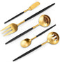 VANVRO Matte Black Gold Serving Silverware Set, 5-Piece Round Shared Utensils by VANVRO