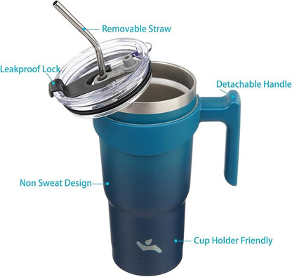 Konokyo 20 oz Tumbler with Handle and Straw, Insulated Travel Mug | Indigo - Image 2