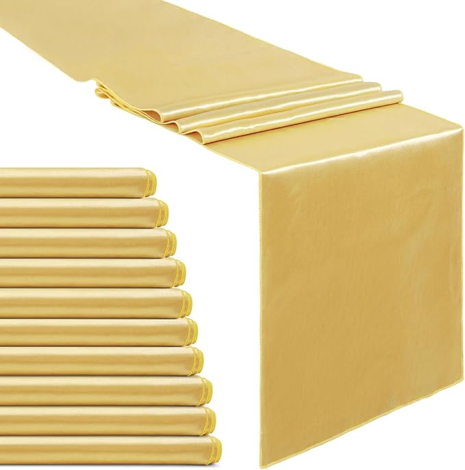 Light Gold Satin Table Runners 10 Pack 12x108 inch Silk Smooth Fabric | Bright by B-COOL