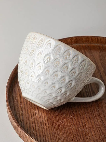 16 oz Ceramic Coffee Mug, Embossed Stoneware Cup - Image 2