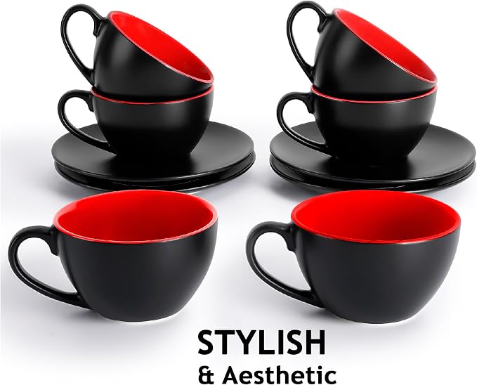 MIAMIO - Set of 6, Ceramic Stackable Cappuccino Cups Set / 6 Ounce Cappuccino - Image 6