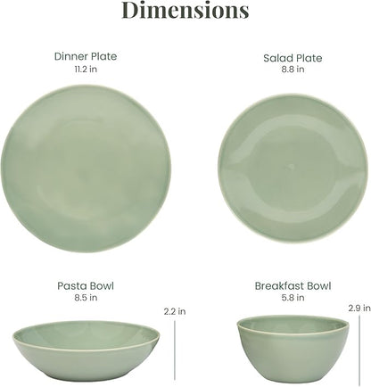Larder & Vine Ceramic Stoneware Dinnerware 16-Piece Set, 4 Place Settings (Sage)
