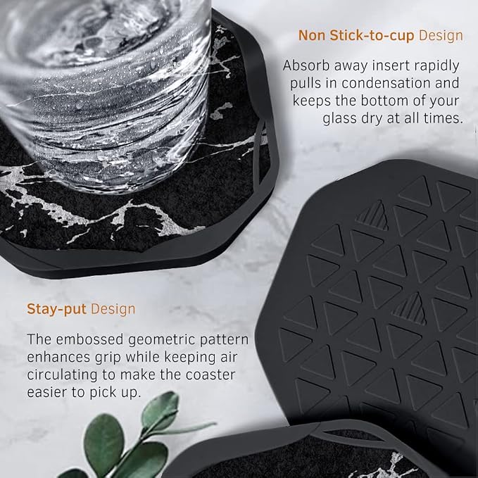 UMIRRO Absorbent Felt & Silicone Drink Coasters Set of 4, Non-Slip & Non-Stick - Image 5