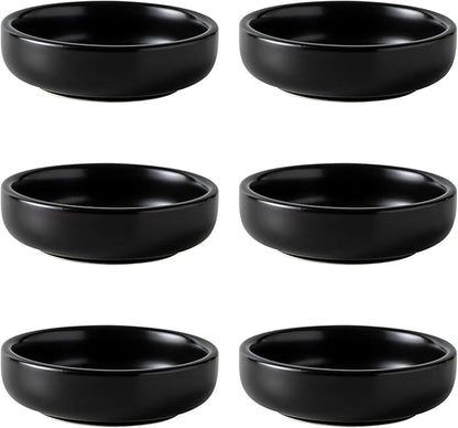 Dipping Bowls Set, Ceramic Dipping Sauce Dishes, 2 oz Soy Sauce Dish, Side Dish Bowls, Small Bowl/Dish for BBQ, Condiments, Appetizer, Dessert, Sushi, Set of 6 (Black)