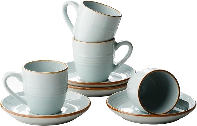 famiware 3oz Espresso Cups and Saucers, Light Blue | Ceramic Small Coffee Mug by Famiware