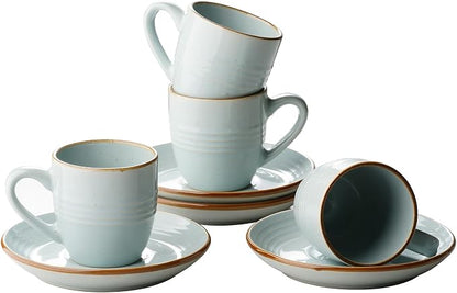 famiware 3oz Espresso Cups and Saucers, Light Blue | Ceramic Small Coffee Mug by Famiware