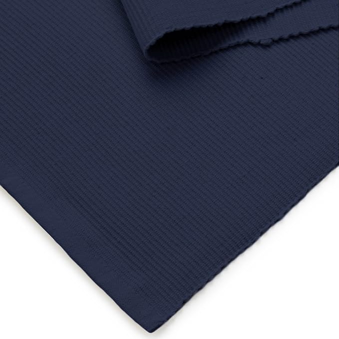 Encasa XO Table Runner, Yarn Dyed Ribbed Cotton 13"x59" | Solid Navy Blue - Image 5