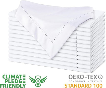 Urban Villa Cloth Napkins White Hemstitch Dinner Napkins Set of 12 (20X20) 100% Cotton Absorbent Washable Durable Reusable Ideal for Hotel Collection Farmhouse Parties Restaurant Lunch Dinner Napkins