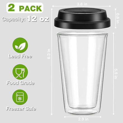 Qipecedm® 2 Packs Double Walled Glass Coffee Mugs - Image 7