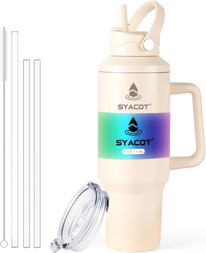 40 oz Tumbler with Handle and Straw or Convert to 40 oz Insulated Water Bottle by SYACOT