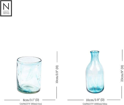 NOVICA Artisan Handblown Recycled Glass Carafe Aqua Cup Clear Green Mexico - Image 5