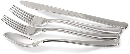 " OCCASIONS " 200pcs set (25 Guests)-Extra Heavyweight Vintage Wedding Disposable/Reusable Plastic Plates -25x 11'' + 25x 8.25''+Silverware+Cups+Napkins (Chateau Collection in Light Gray)