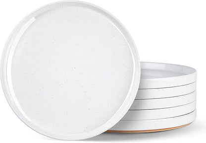 AmorArc Ceramic Dinner Plates Set of 6, 10.25 Inch Stoneware Plates for Kitchen,Modern Flat Dinnerware Dishes Set,Microwave& Dishwasher Safe, Scratch Resistant-White