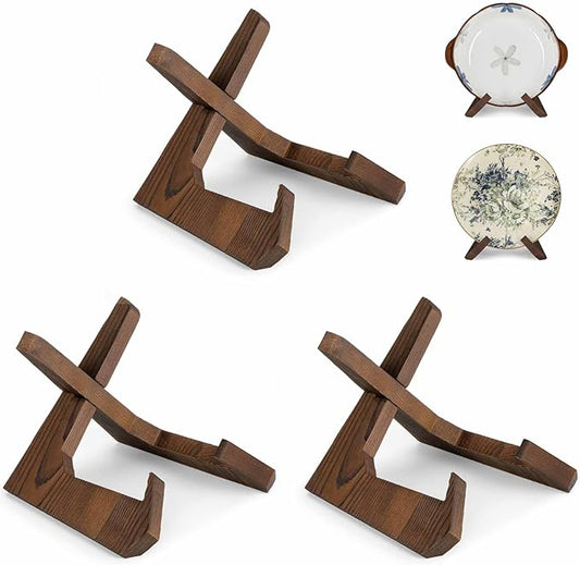 Bowl Stands for Display, 6.5 Inch Plate Holder, Wooden Easel Frame Holder, Display Stand for Large Deep Platters and Dishes, 6.5" H x 8.5" W x 7.8" D (For Bowls under 5" in Depth)